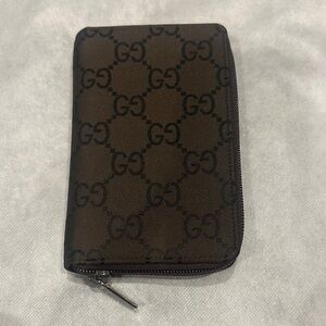 Gucci Dark Brown GG Patterned Zip Closure Wallet Organizer